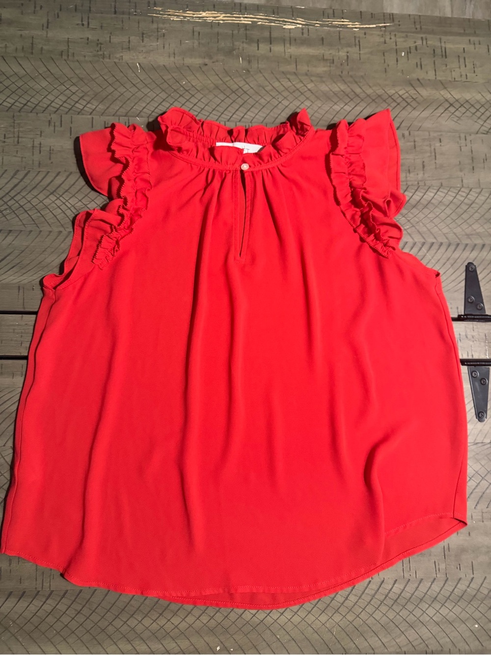 LOFT Red Ruffle-Trim Sleeveless Blouse